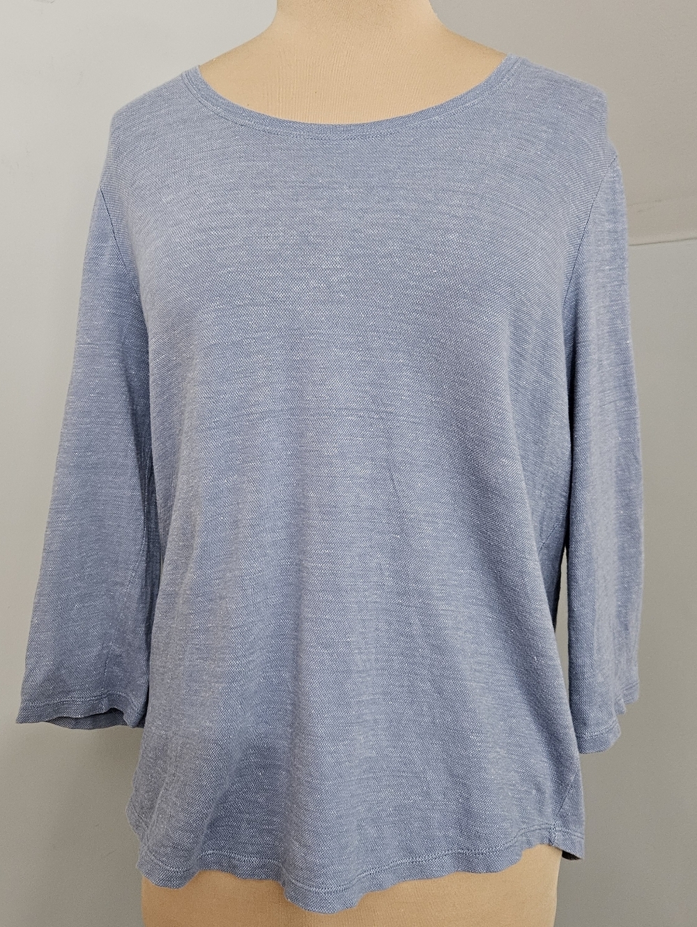 Trenery Organic Cotton Linen Blue Knit‎ Top 3/4 Sleeve XL Lightweight Casual